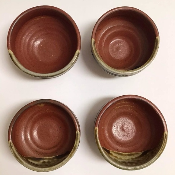 Japanese Studio Art Pottery SET OF 4 Tea Bowls Matcha Terra Cotta Brown Glaze - Picture 10 of 16